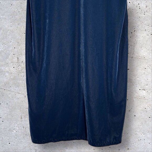 Old Navy Velvet Slip Maxi Dress Womens Large Obscure Night Blue Spaghetti Straps - Picture 5 of 11